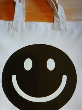 Smiley Face Canvas Tote Bag in White and Black